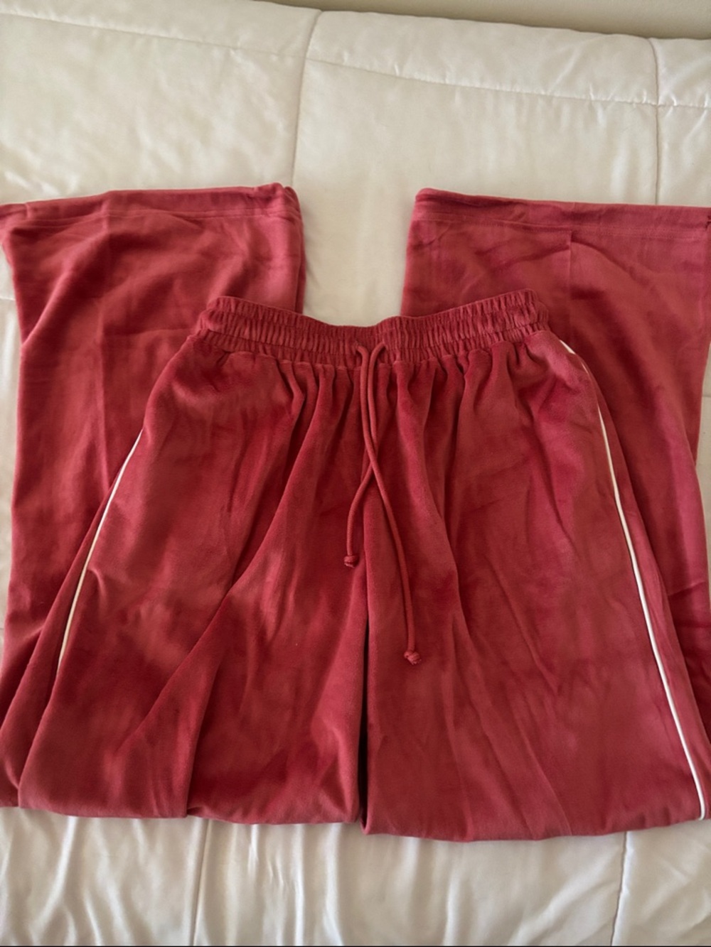 White Fox Boutique Red Track Pants with White Side Piping